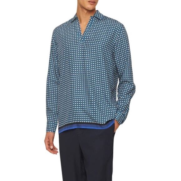 Orlebar Brown Catalina Blue Relaxed Fit Classic Piscina Print Shirt Size M - Picture 1 of 11
